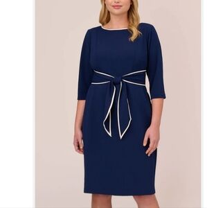 Adrianna Papell Navy Dress with White Trim